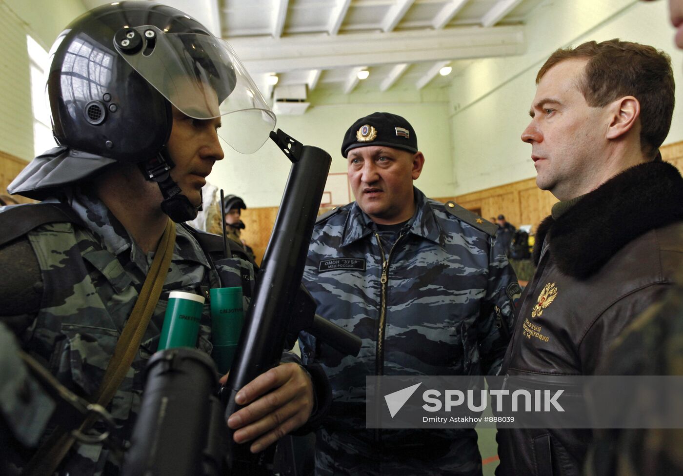 Dmitry Medvedev visits OMON riot police base "Bison" near Moscow