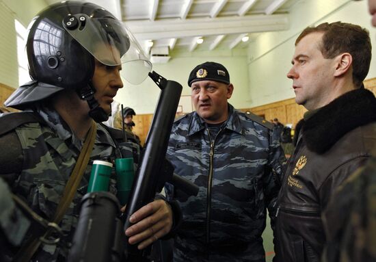Dmitry Medvedev visits OMON riot police base "Bison" near Moscow