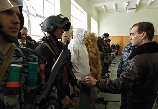 Dmitry Medvedev visits OMON riot police base "Bison" near Moscow