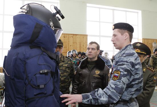 Dmitry Medvedev visits OMON riot police base "Bison" near Moscow