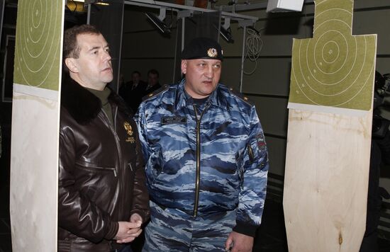 Dmitry Medvedev visits OMON riot police base "Bison" near Moscow