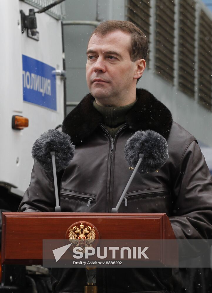 Dmitry Medvedev visits OMON riot police base "Bison" near Moscow