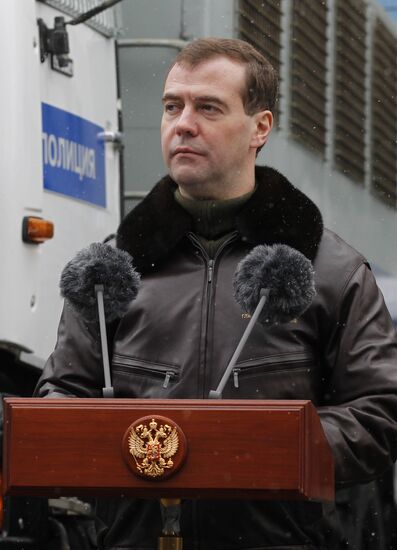 Dmitry Medvedev visits OMON riot police base "Bison" near Moscow