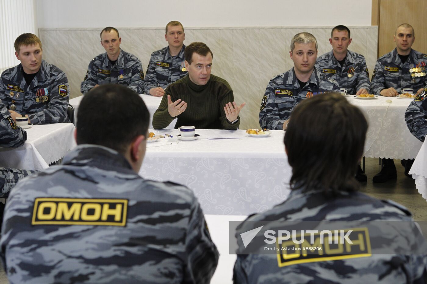Dmitry Medvedev visits OMON riot police base "Bison" near Moscow