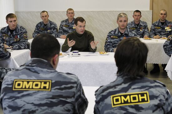 Dmitry Medvedev visits OMON riot police base "Bison" near Moscow