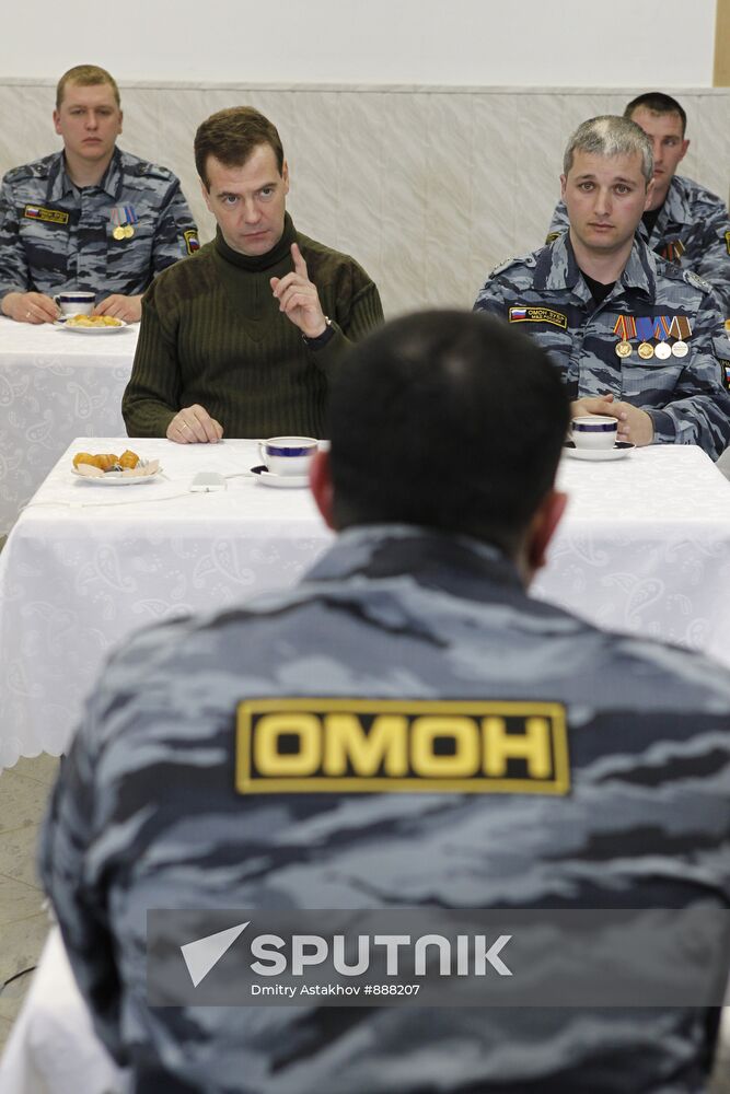 Dmitry Medvedev visits OMON riot police base "Bison" near Moscow