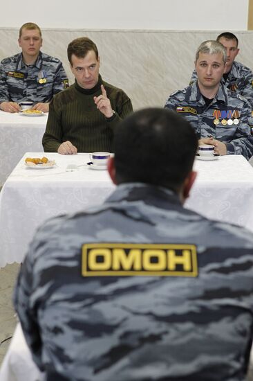 Dmitry Medvedev visits OMON riot police base "Bison" near Moscow