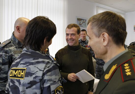 Dmitry Medvedev visits OMON riot police base "Bison" near Moscow