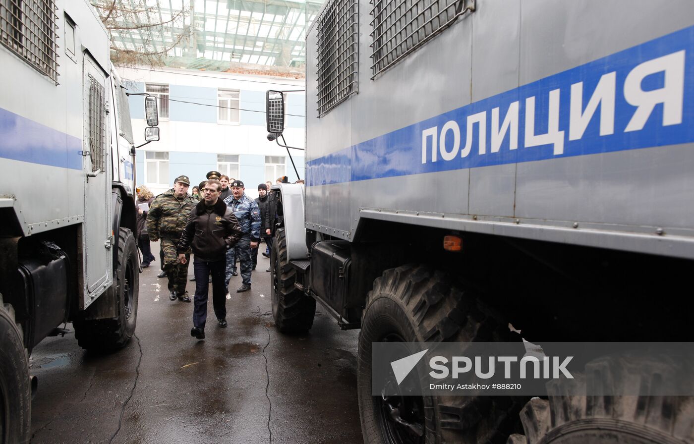 Dmitry Medvedev visits OMON riot police base "Bison" near Moscow