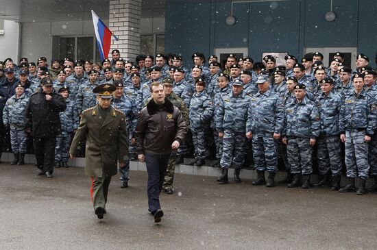 Dmitry Medvedev visits OMON riot police base "Bison" near Moscow