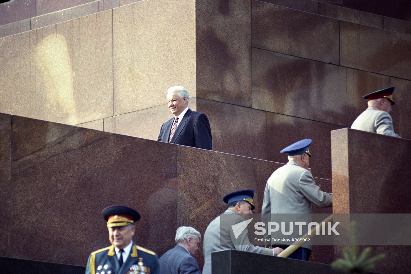 Boris Yeltsin at the podium of Lenin's mausoleum