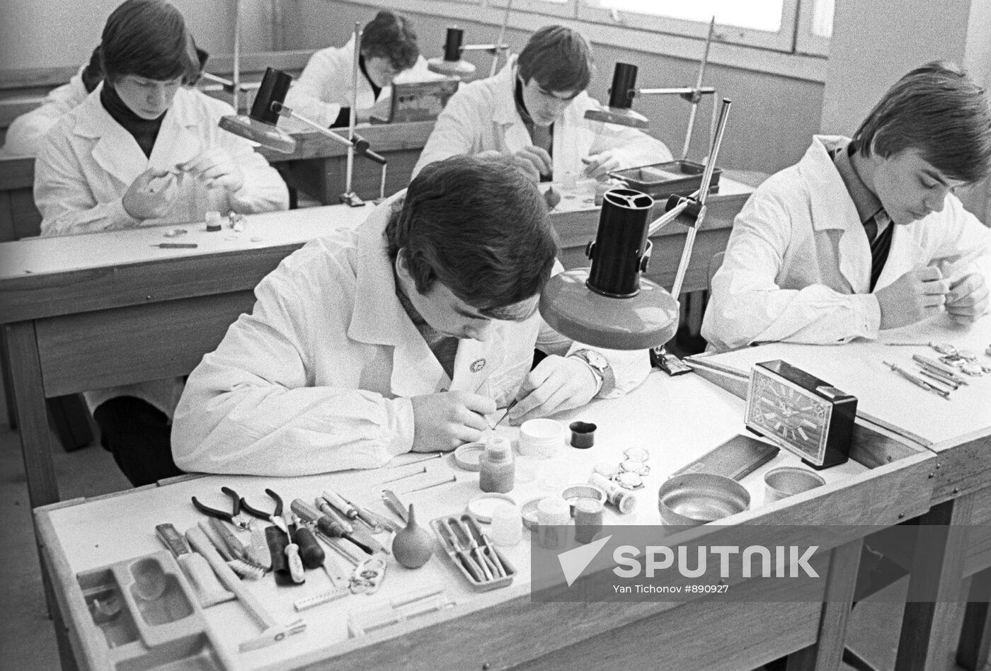 Vocational school students at lessons