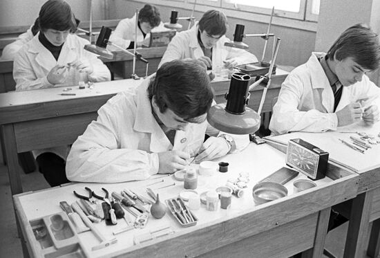 Vocational school students at lessons