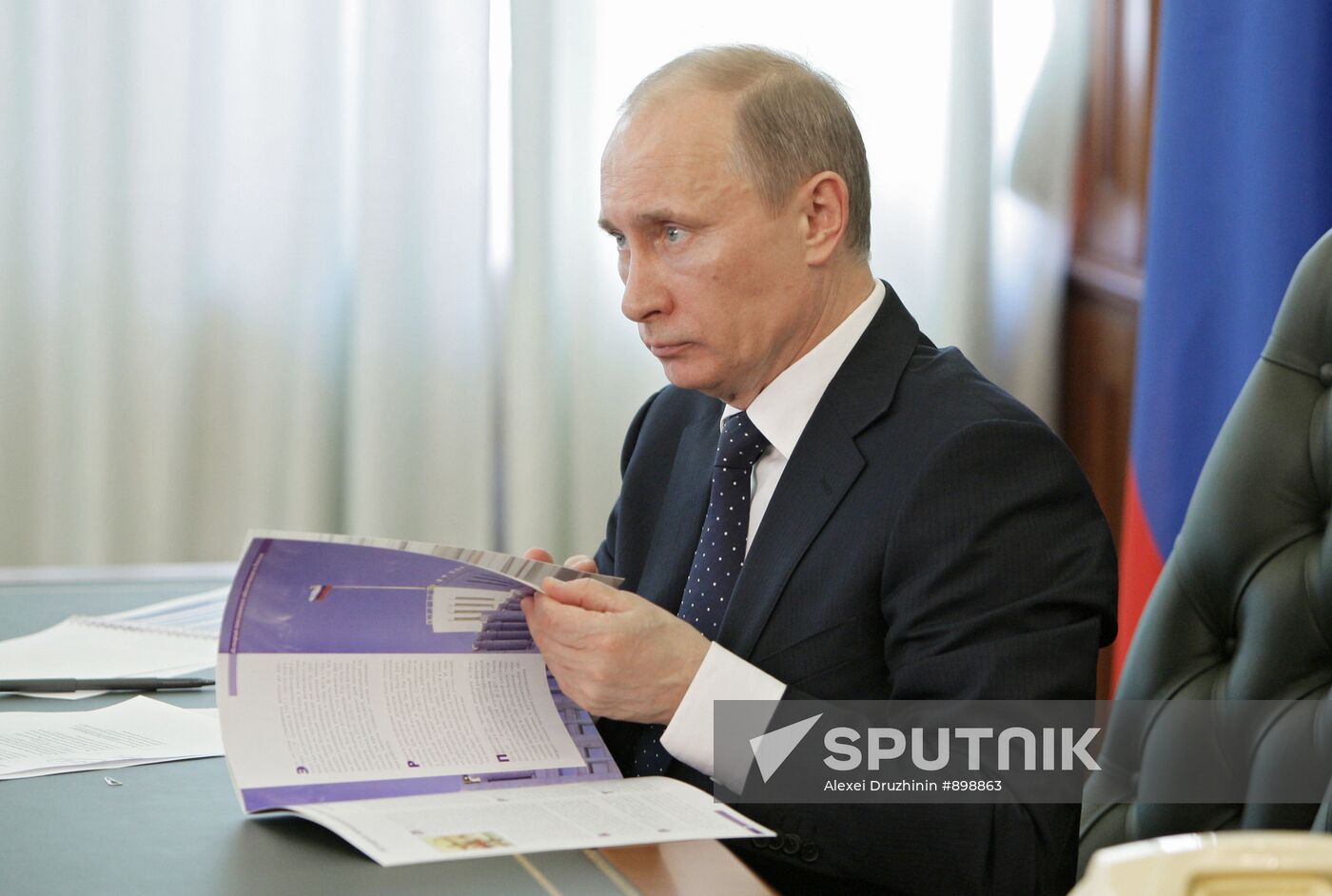 Russian Prime Minister Vladimir Putin holds teleconference