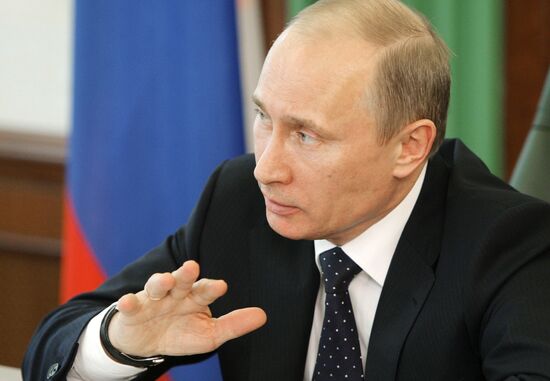 Russian Prime Minister Vladimir Putin holds teleconference