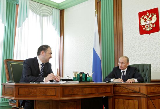 Russian Prime Minister Vladimir Putin holds teleconference
