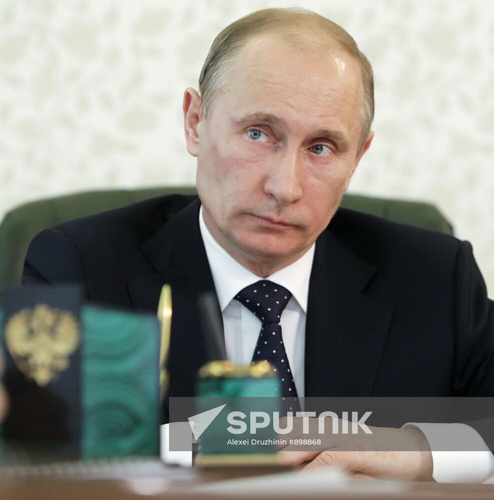 Russian Prime Minister Vladimir Putin holds teleconference