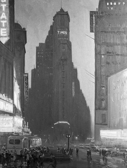 ROMAS  PAINTING "NEW YORK. BROADWAY AT DUSK. TIMES SQUARE." 