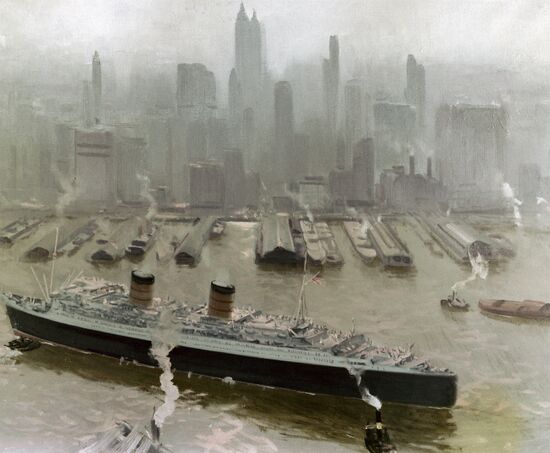 ROMAS  PAINTING "THE PORT OF NEW YORK" 