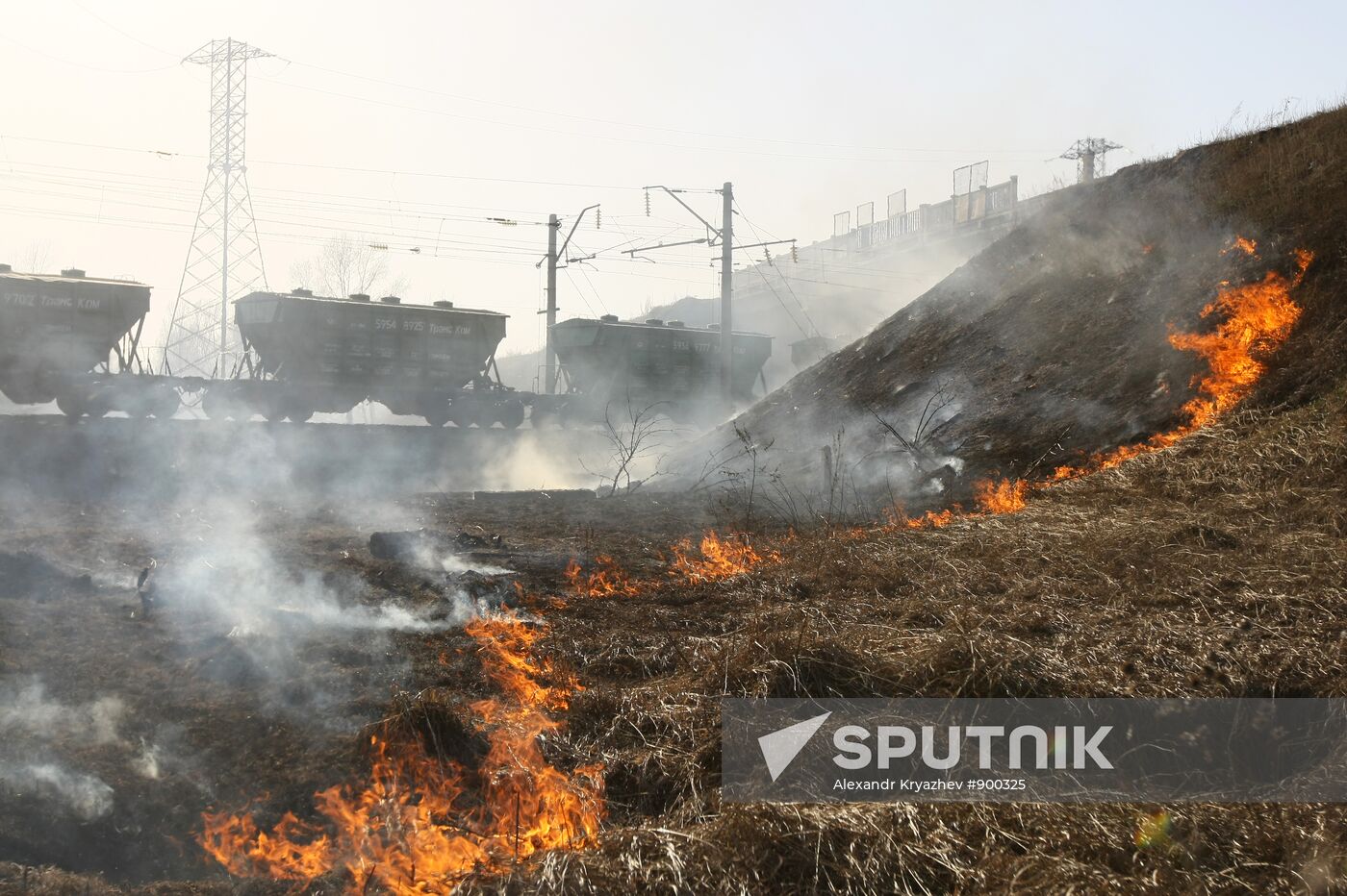 Burning off dry grass in Altai Territory