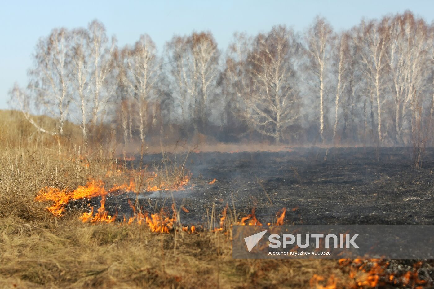 Burning off dry grass in Altai Territory