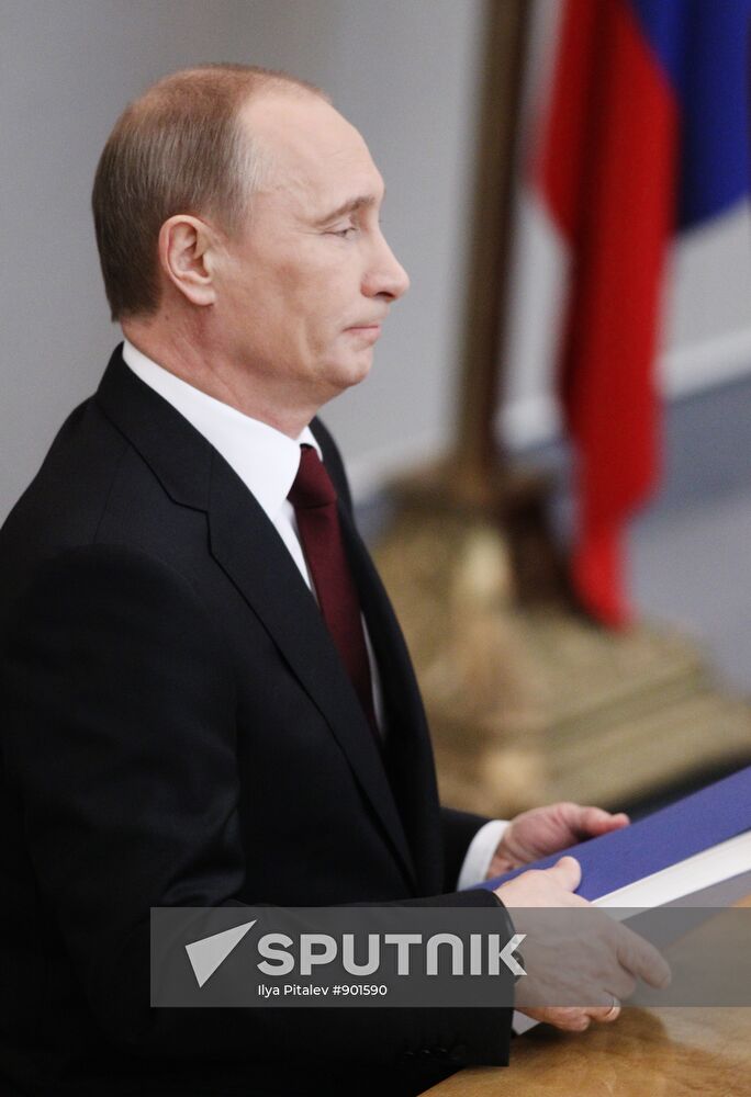 Russian Prime Minister Vladimir Putin speaking at State Duma