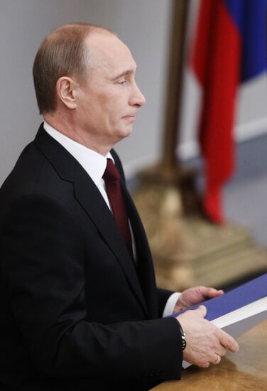 Russian Prime Minister Vladimir Putin speaking at State Duma