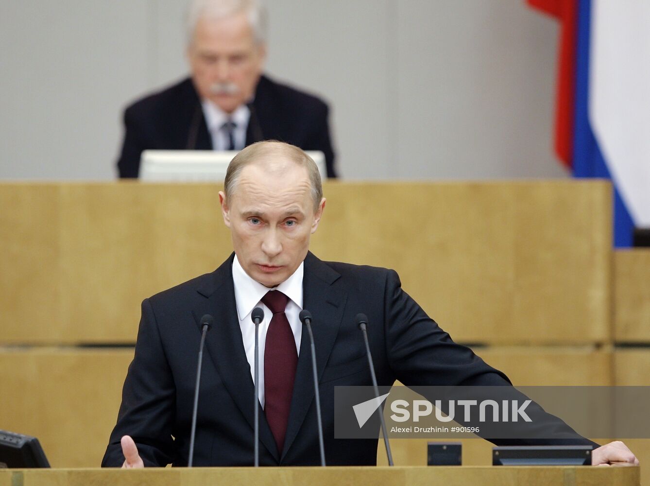 Russian Prime Minister Vladimir Putin speaking at State Duma