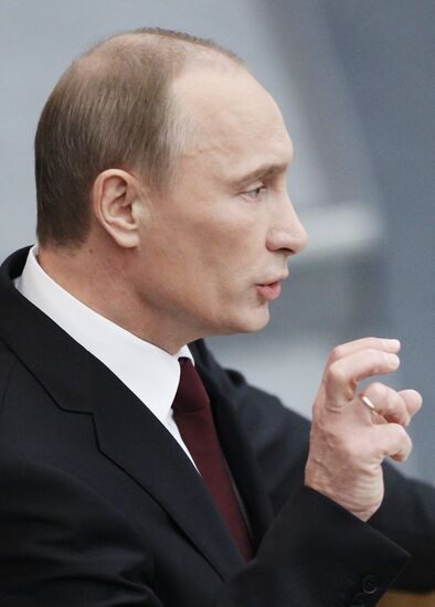 Russian Prime Minister Vladimir Putin speaking at State Duma