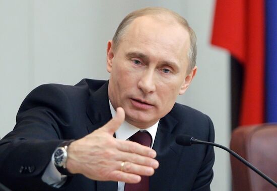Russian Prime Minister Vladimir Putin speaking at State Duma