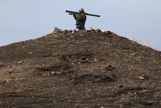 Anti-aircraft gunner at fire emplacement