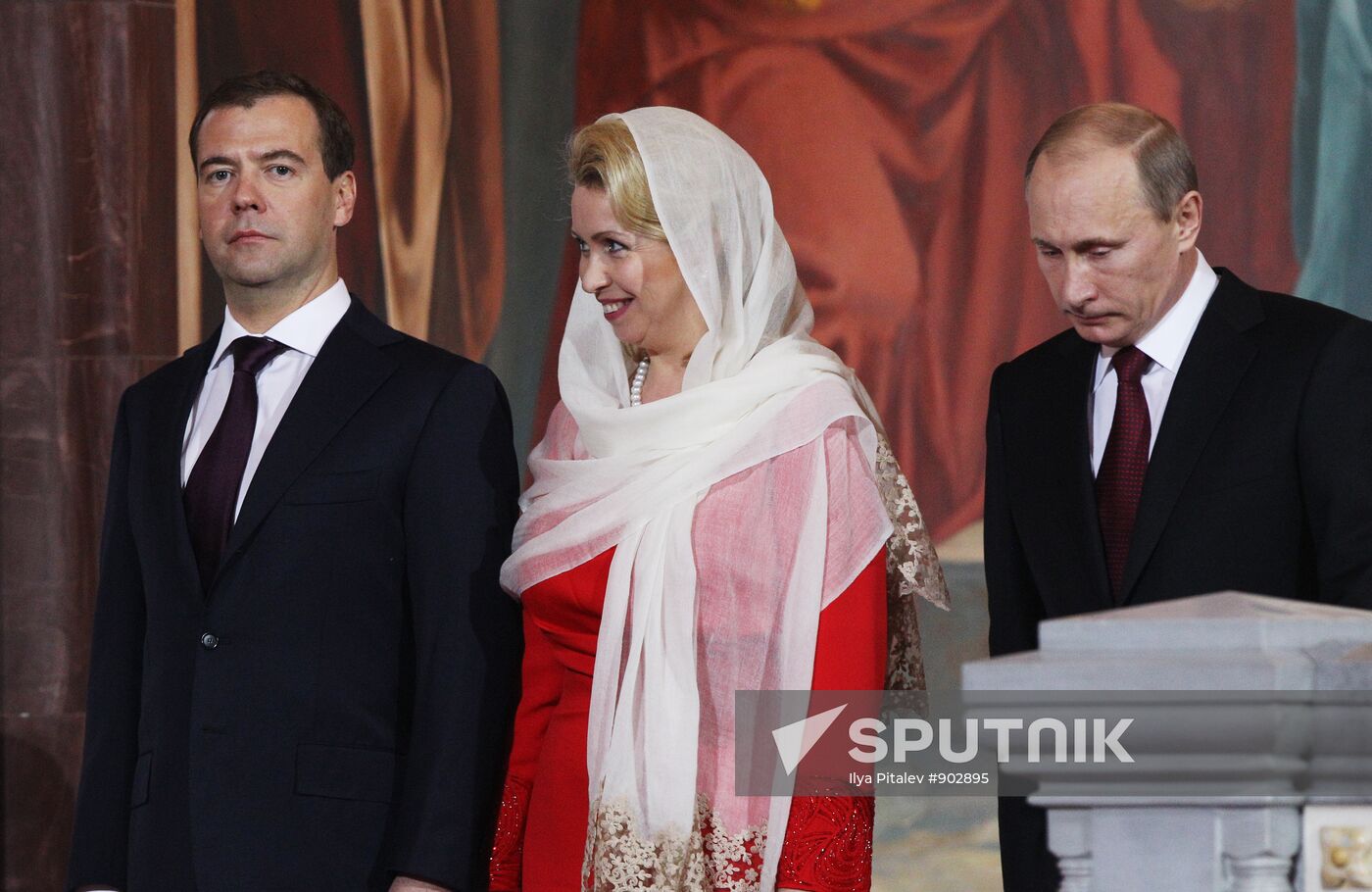 V. Putin and D. Medvedev at Christ the Savior Cathedral Moscow