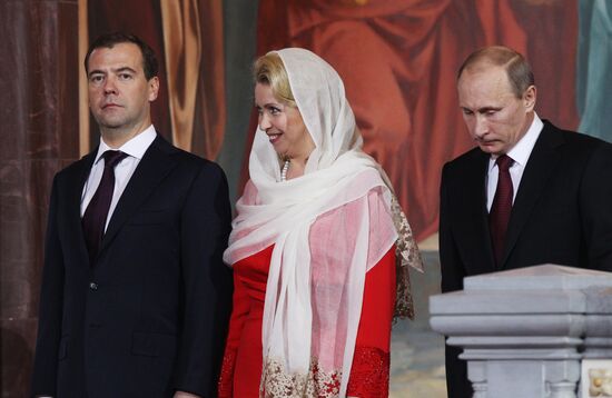 V. Putin and D. Medvedev at Christ the Savior Cathedral Moscow