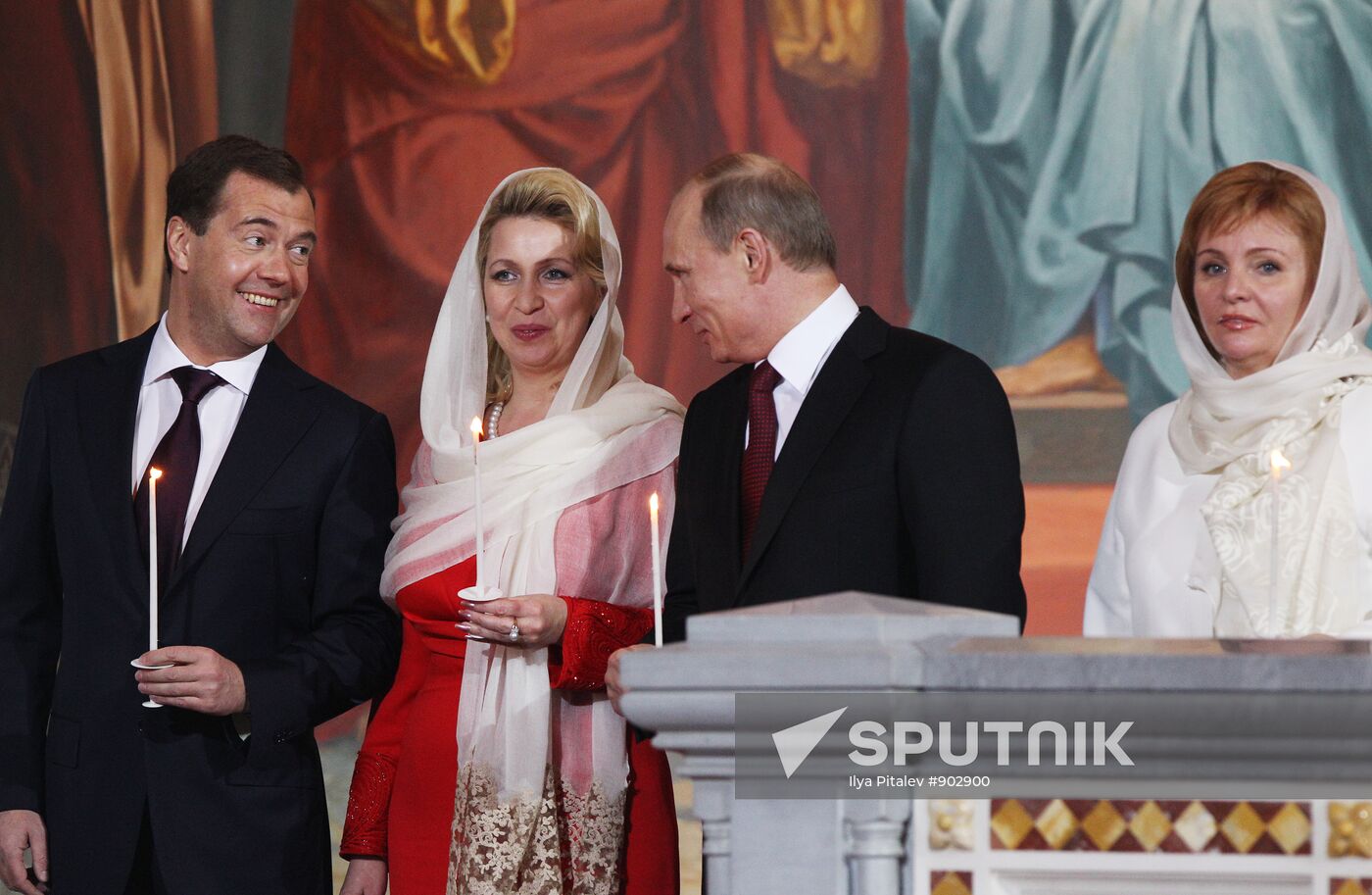 V. Putin and D. Medvedev at Christ the Savior Cathedral Moscow