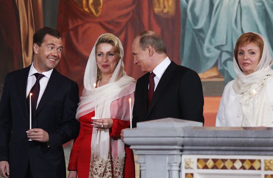 V. Putin and D. Medvedev at Christ the Savior Cathedral Moscow