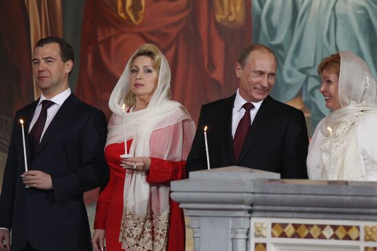 V. Putin and D. Medvedev at Christ the Savior Cathedral Moscow
