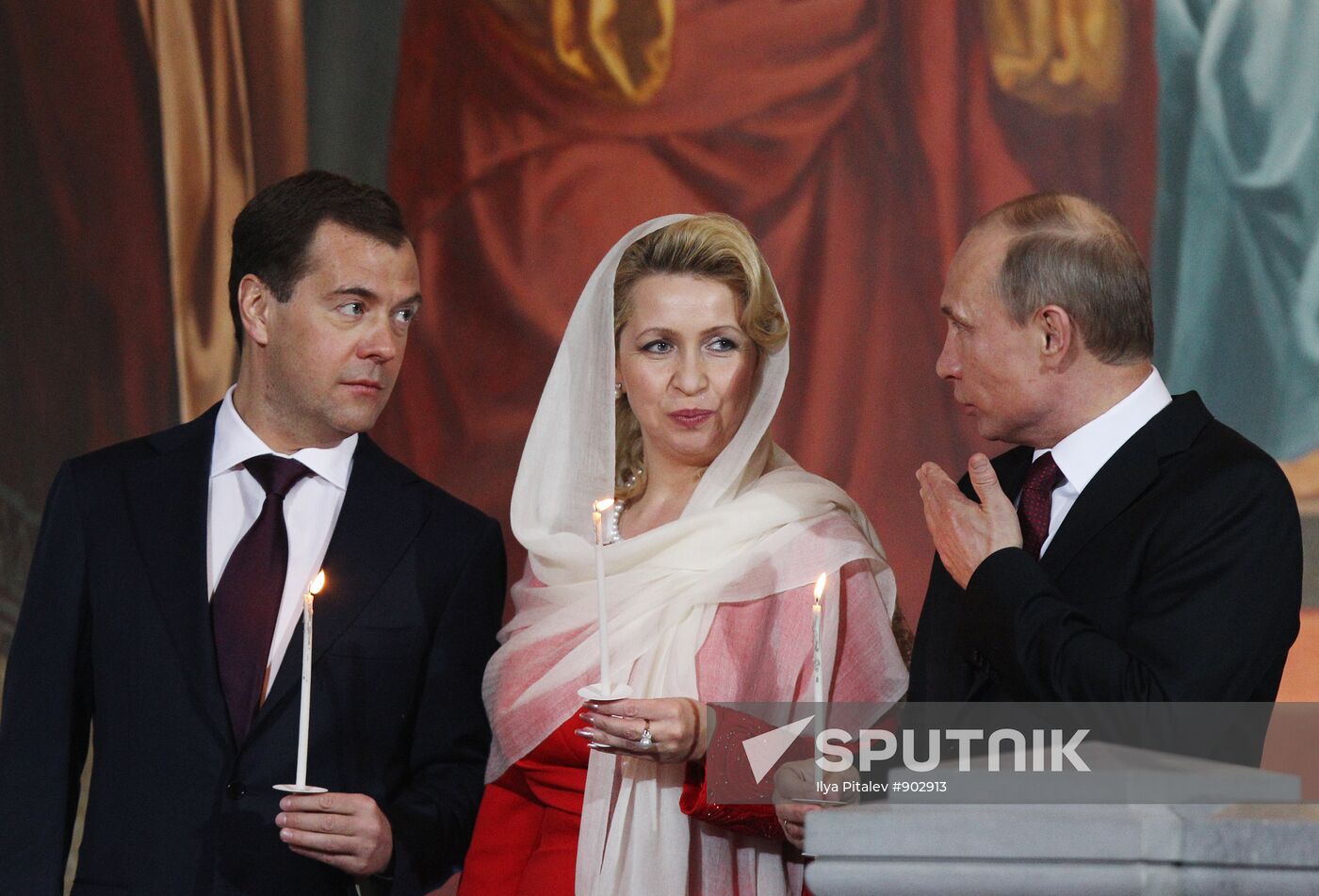 V. Putin and D. Medvedev at Christ the Savior Cathedral Moscow