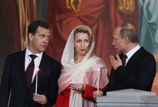 V. Putin and D. Medvedev at Christ the Savior Cathedral Moscow