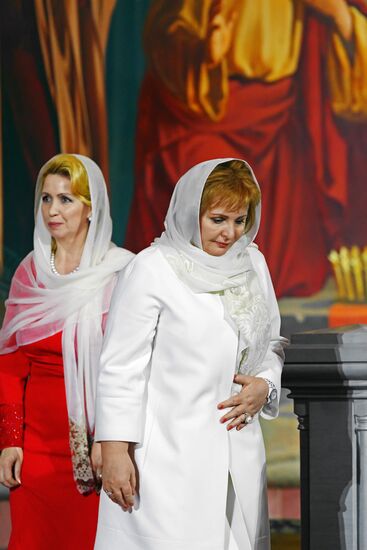 Svetlana Medvedeva and Lyudmila Putina attend Easter service