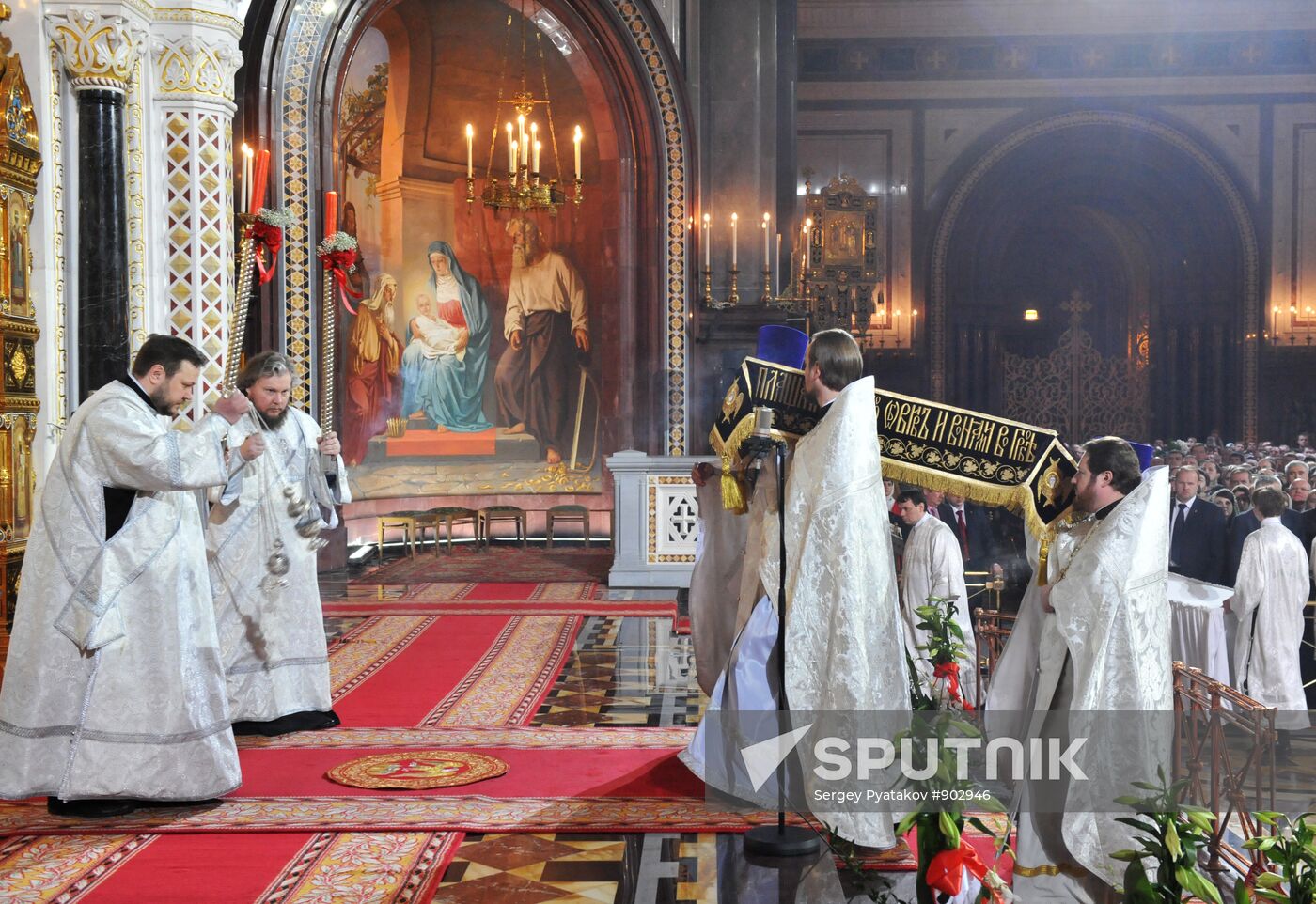 V. Putin and D. Medvedev at Christ the Savior Cathedral Moscow