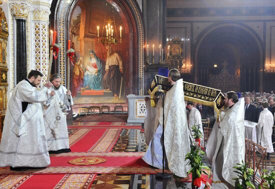 V. Putin and D. Medvedev at Christ the Savior Cathedral Moscow
