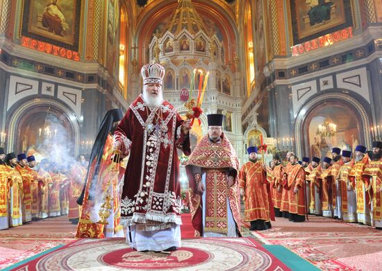 Easter service at Christ the Savior Cathedral in Moscow