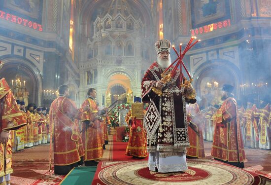 Easter service at Christ the Savior Cathedral in Moscow