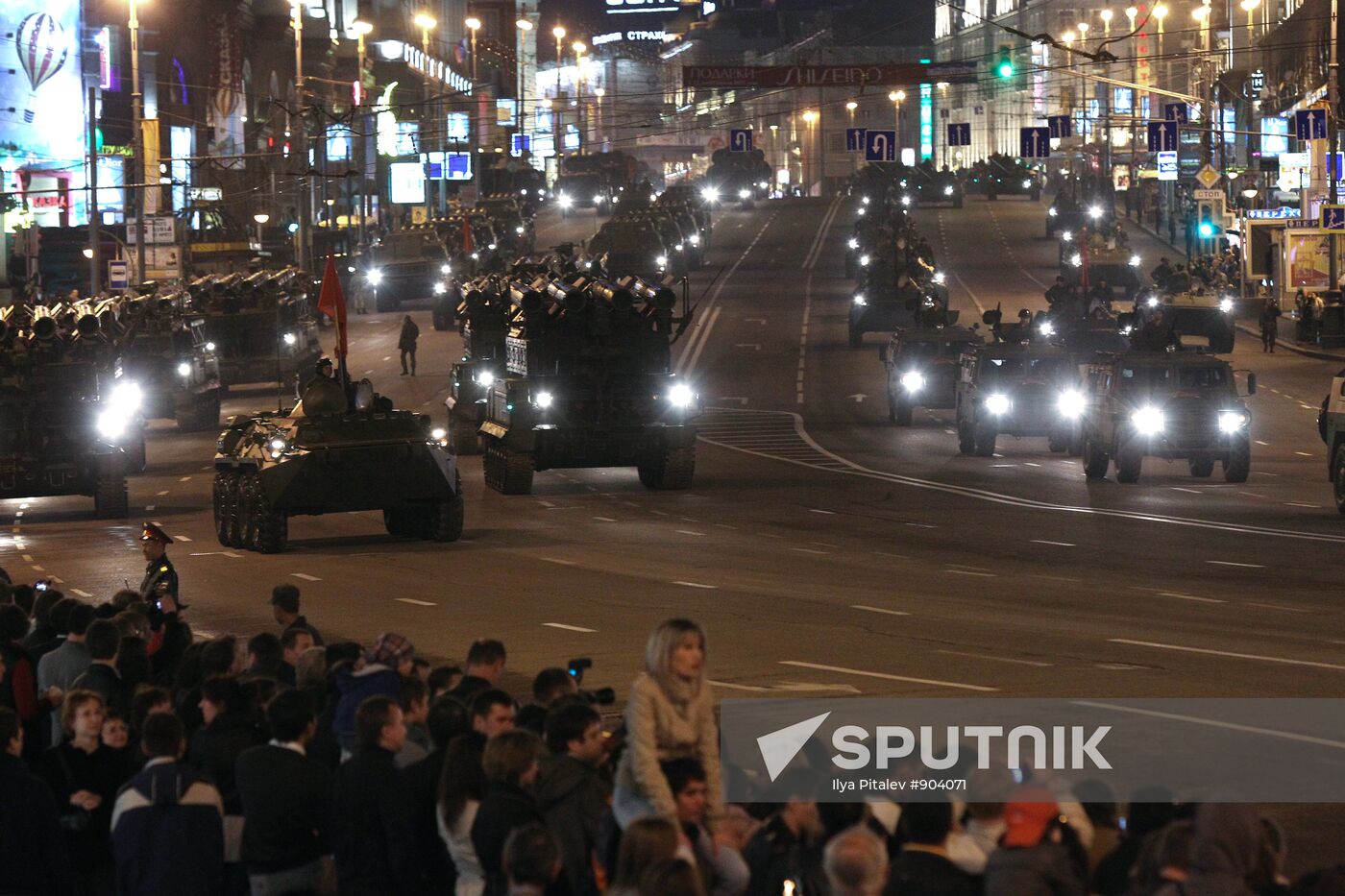 Military equipment advance for Victory Parade drill