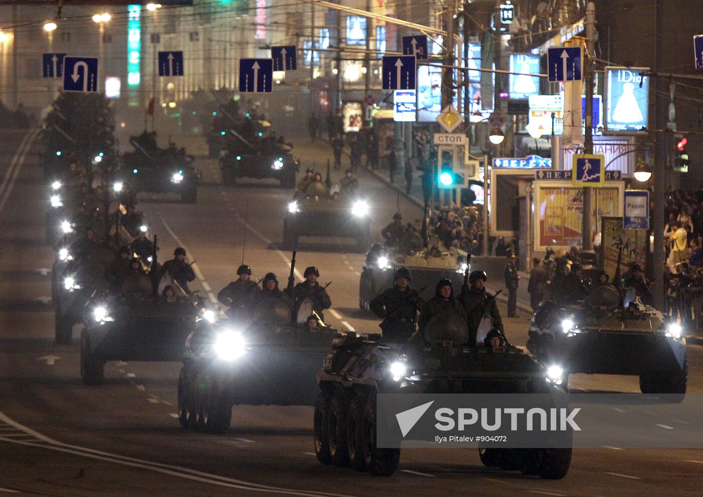 Military equipment advance for Victory Parade drill