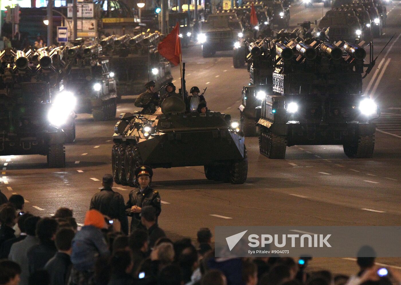 Military equipment advance for Victory Parade drill