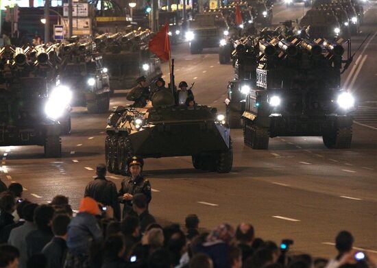 Military equipment advance for Victory Parade drill