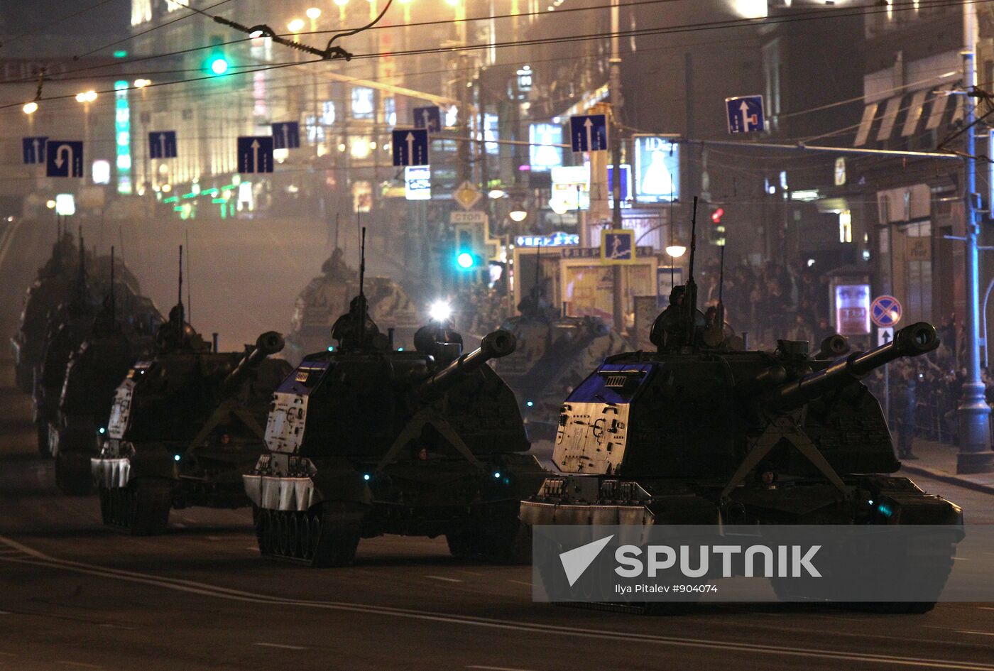 Military equipment advance for Victory Parade drill