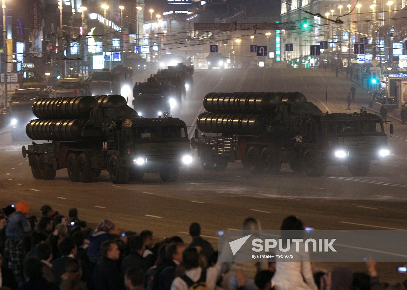 Military equipment advance for Victory Parade drill