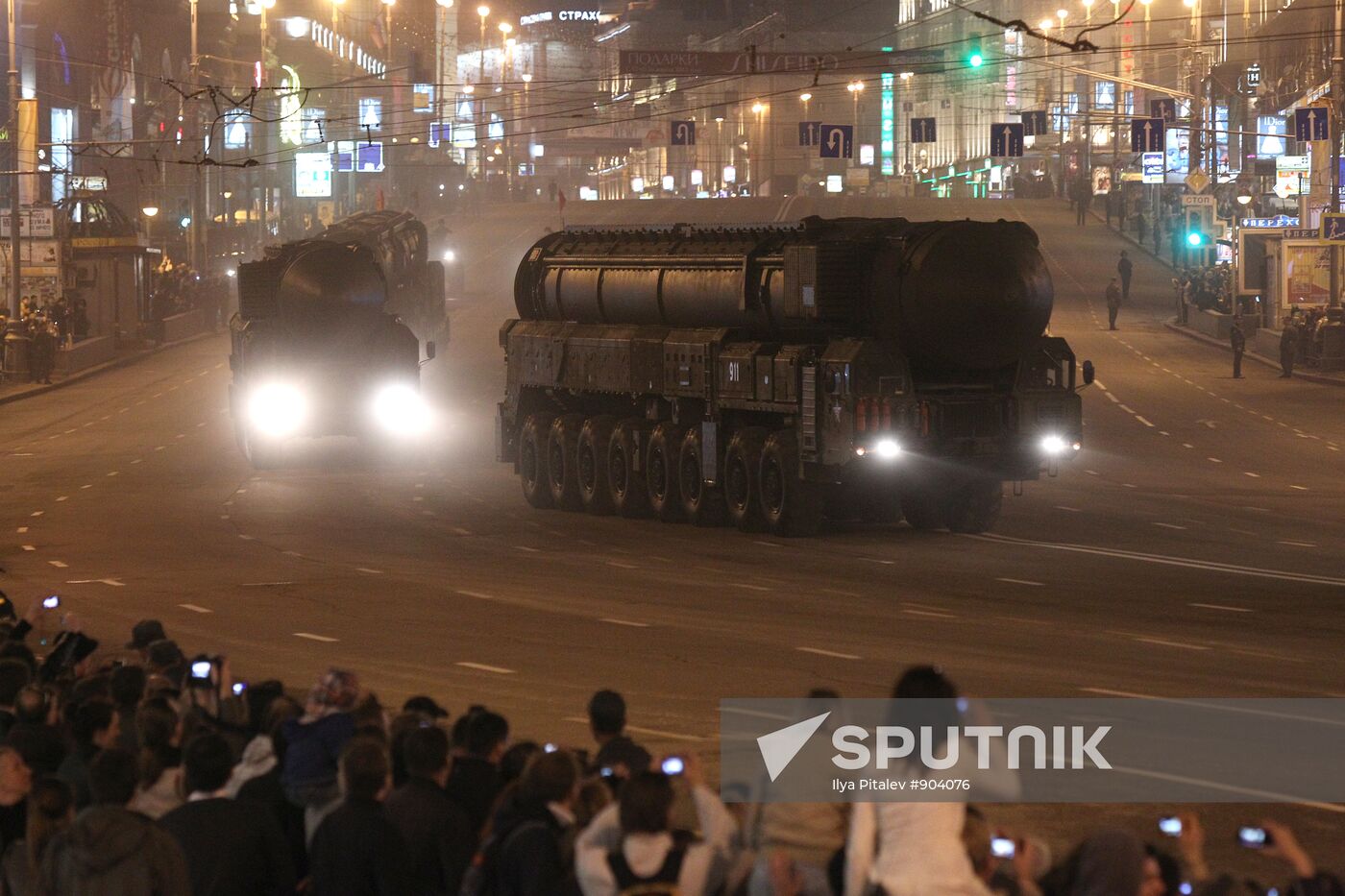 Military equipment advance for Victory Parade drill